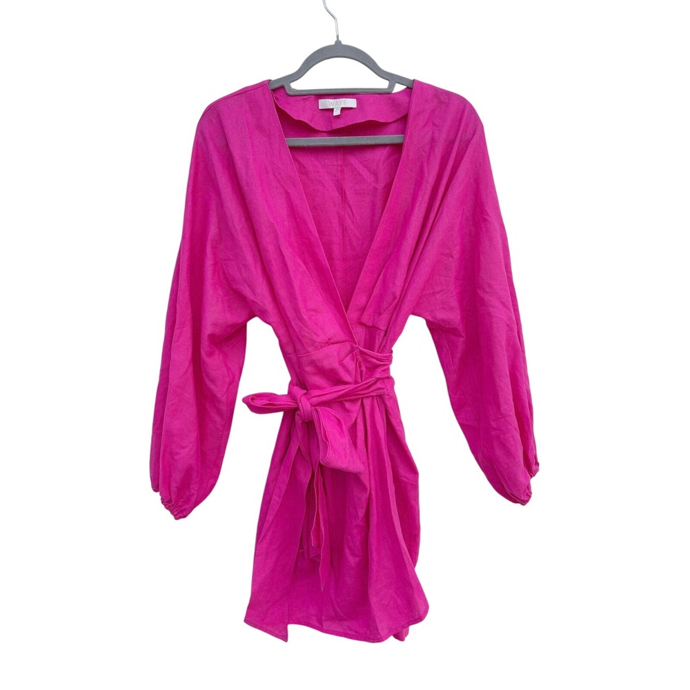 WAYF Wrap Mini Dress,‎ Long Sleeve, V Neck, Linen, Sz XS